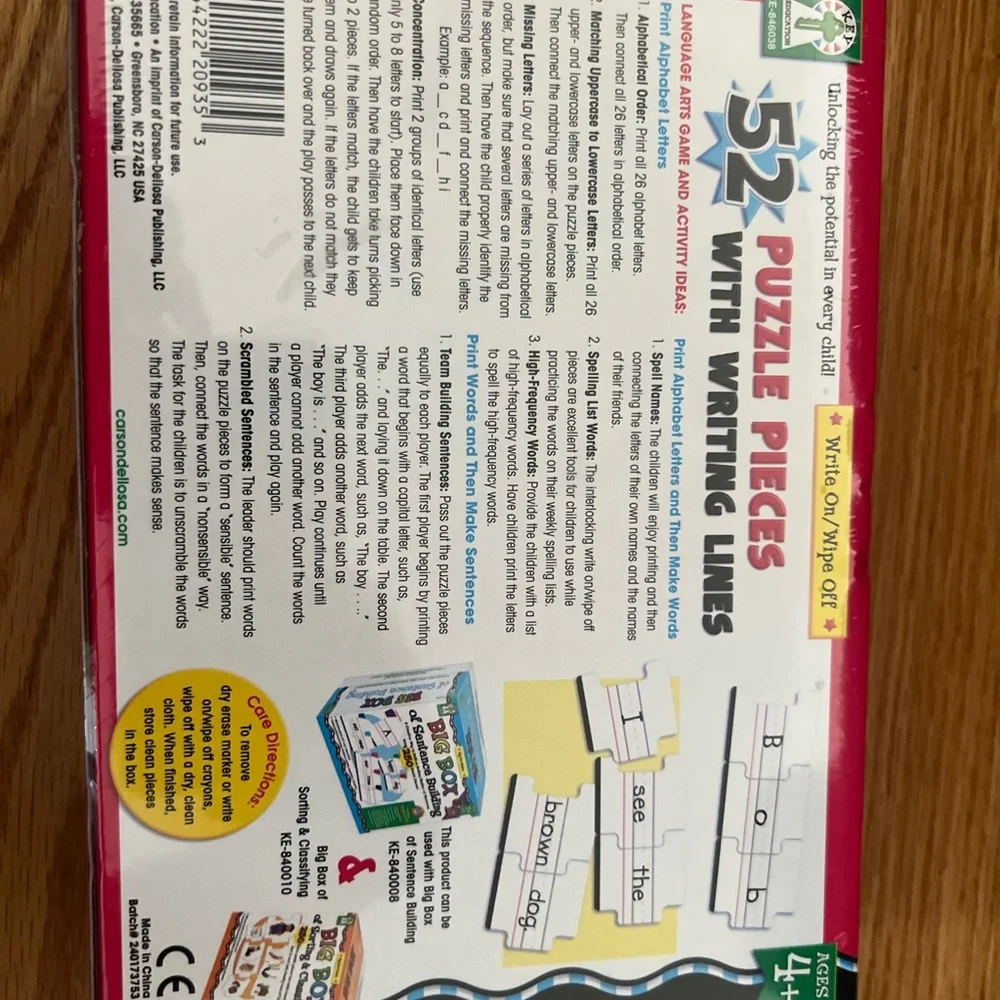 Write and wipe off sentences words puzzle pieces